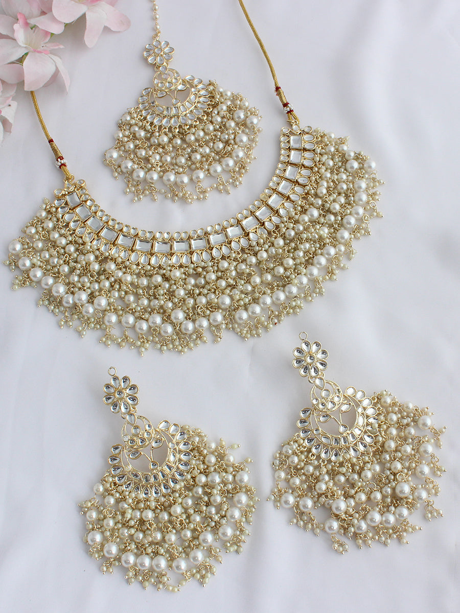 Navdha Necklace Set-White