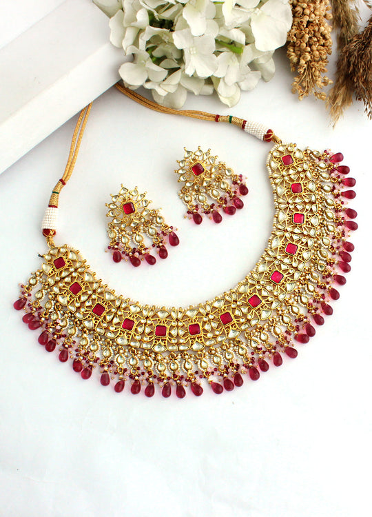 Ridhima Necklace Set-Hot Pink