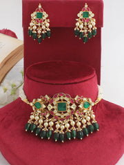 Raavi Necklace Set-Green-Pink / Green