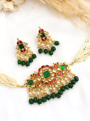 Raavi Necklace Set-Pink / Green