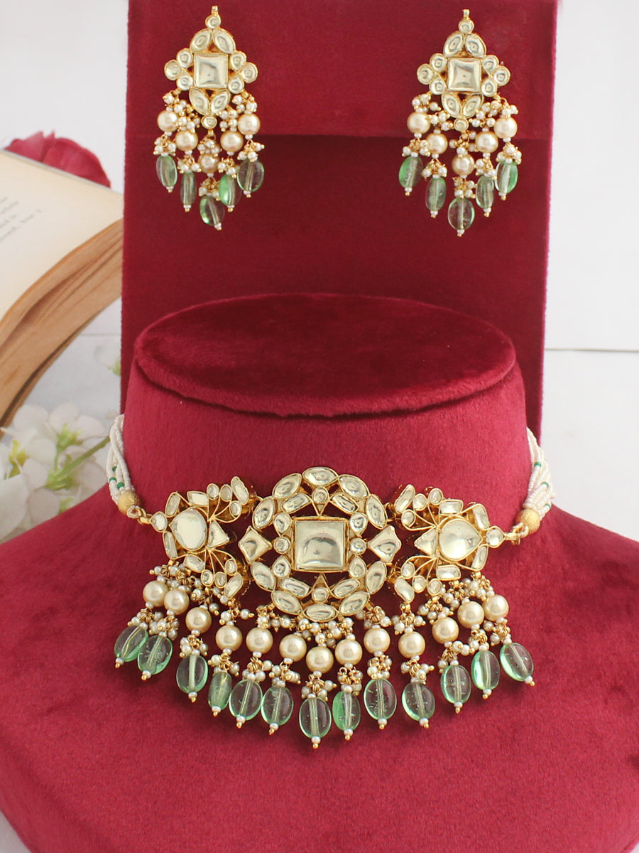 Raavi Necklace Set-Mint Green