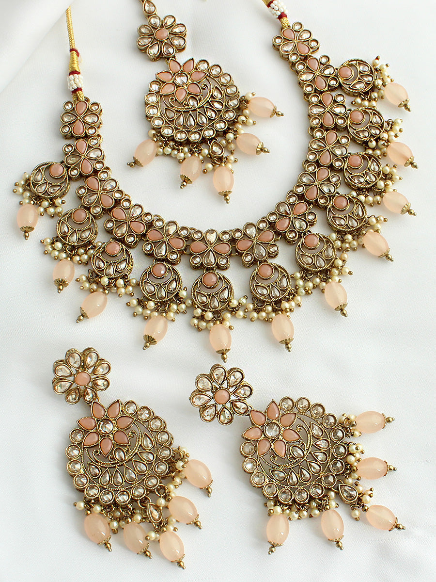 Devyanshi Necklace Set-Peach