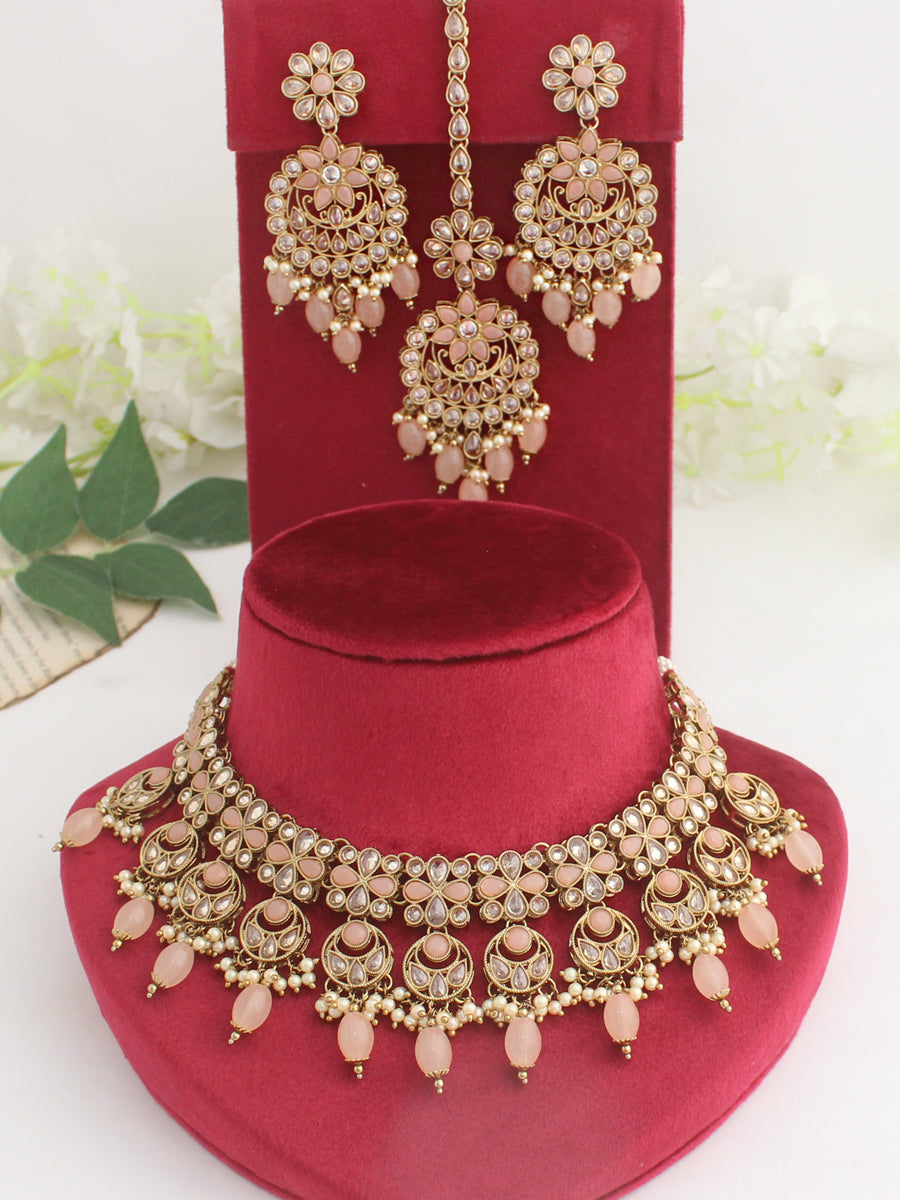 Devyanshi Necklace Set-Peach