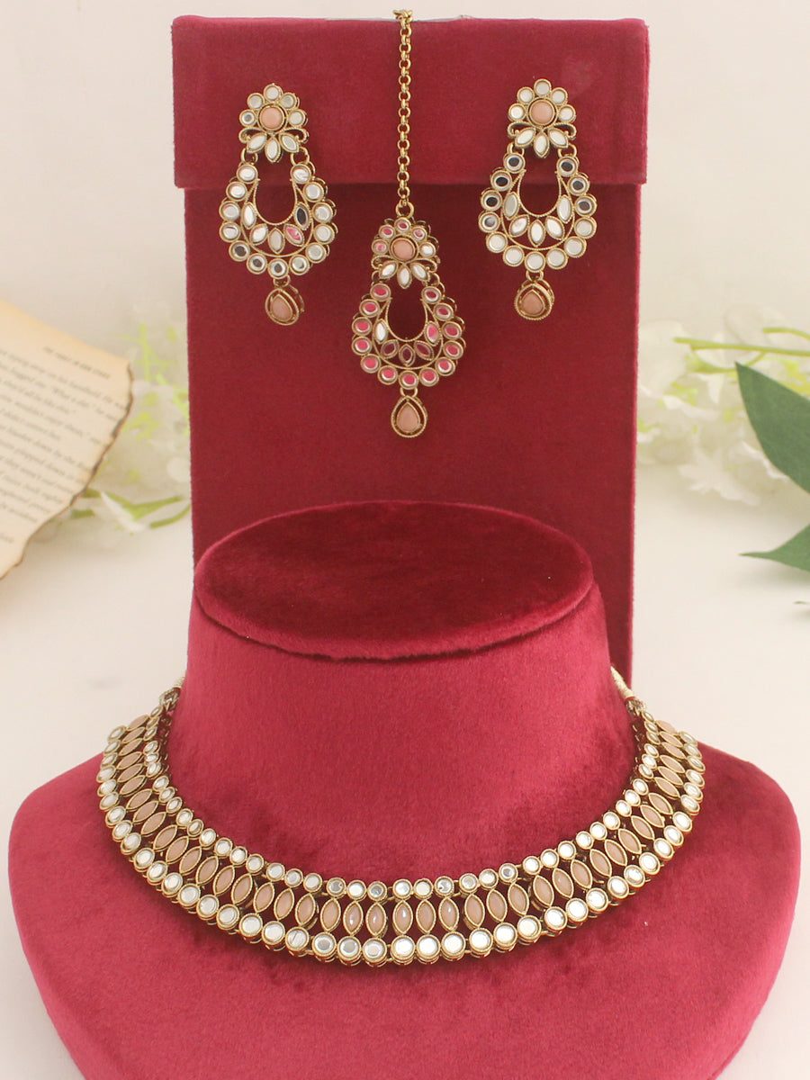 Rupal Necklace Set-Peach