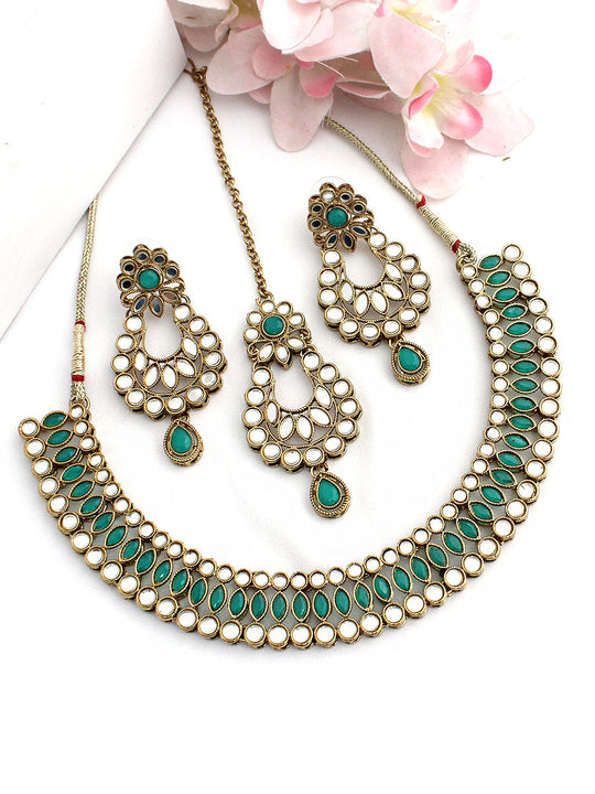 Rupal Mirror Necklace Set- Sea Green