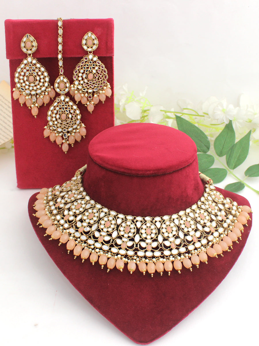 Sumona Necklace Set-Peach