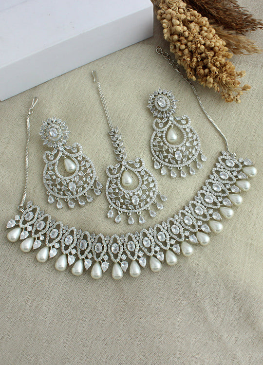 Amisha Choker Necklace Set-Silver