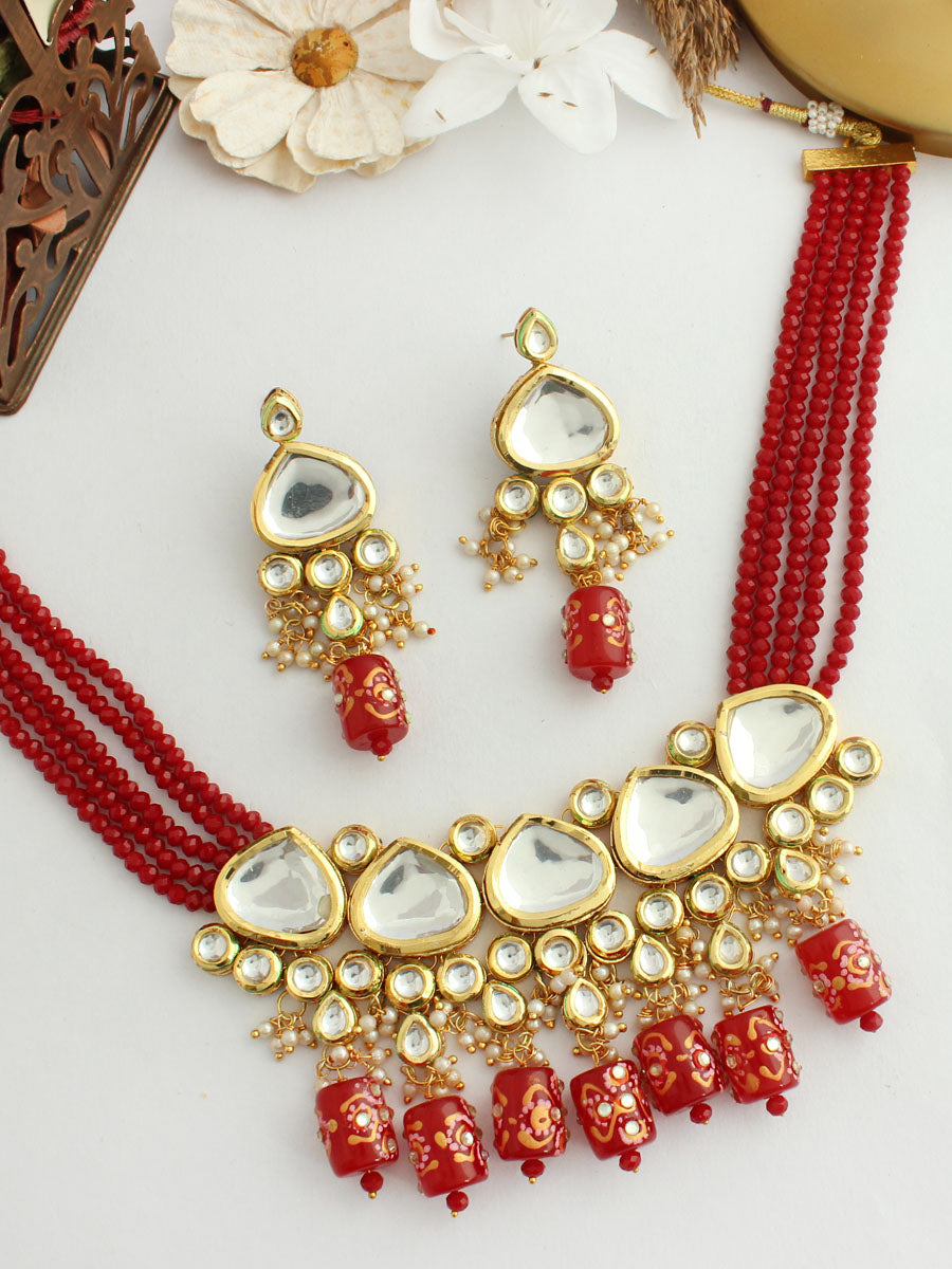 Netra Necklace Set-Maroon