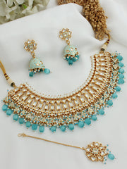 Multan Bib Necklace Set-Aqua