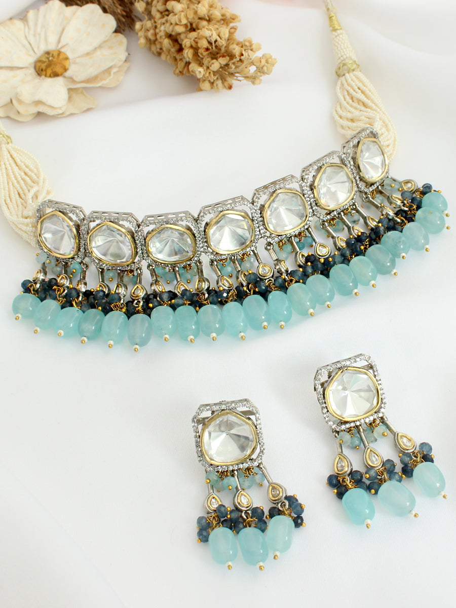 Parineeti Choker Necklace Set-Aqua