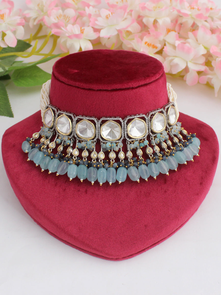 Parineeti Choker Necklace Set-Aqua