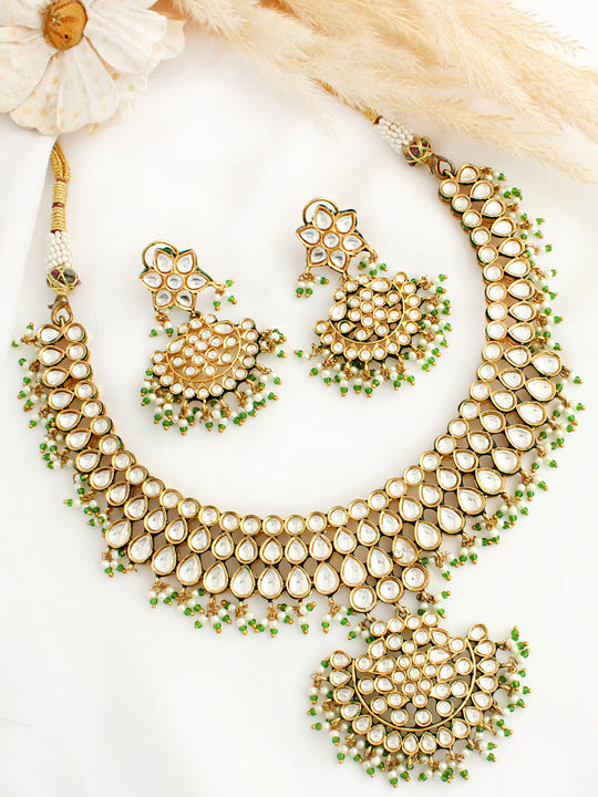 Bikaner Bib Necklace Set-White