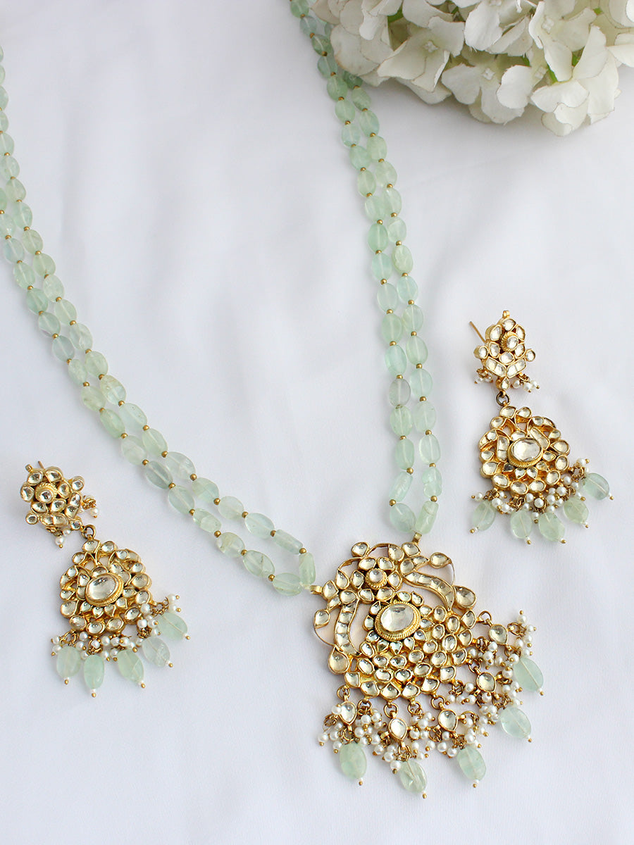 Pragya Long Necklace Set - Mint green