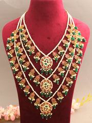 Vibha Layered Necklace=Pink / Green