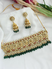 Dishika Necklace Set - Pink / Green