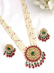 Surbhi Long Necklace Set-Pink / Green