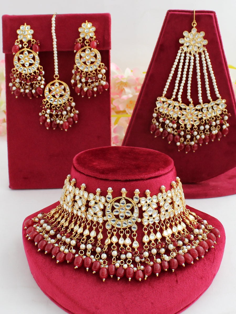 Mehrish Necklace Set-Maroon