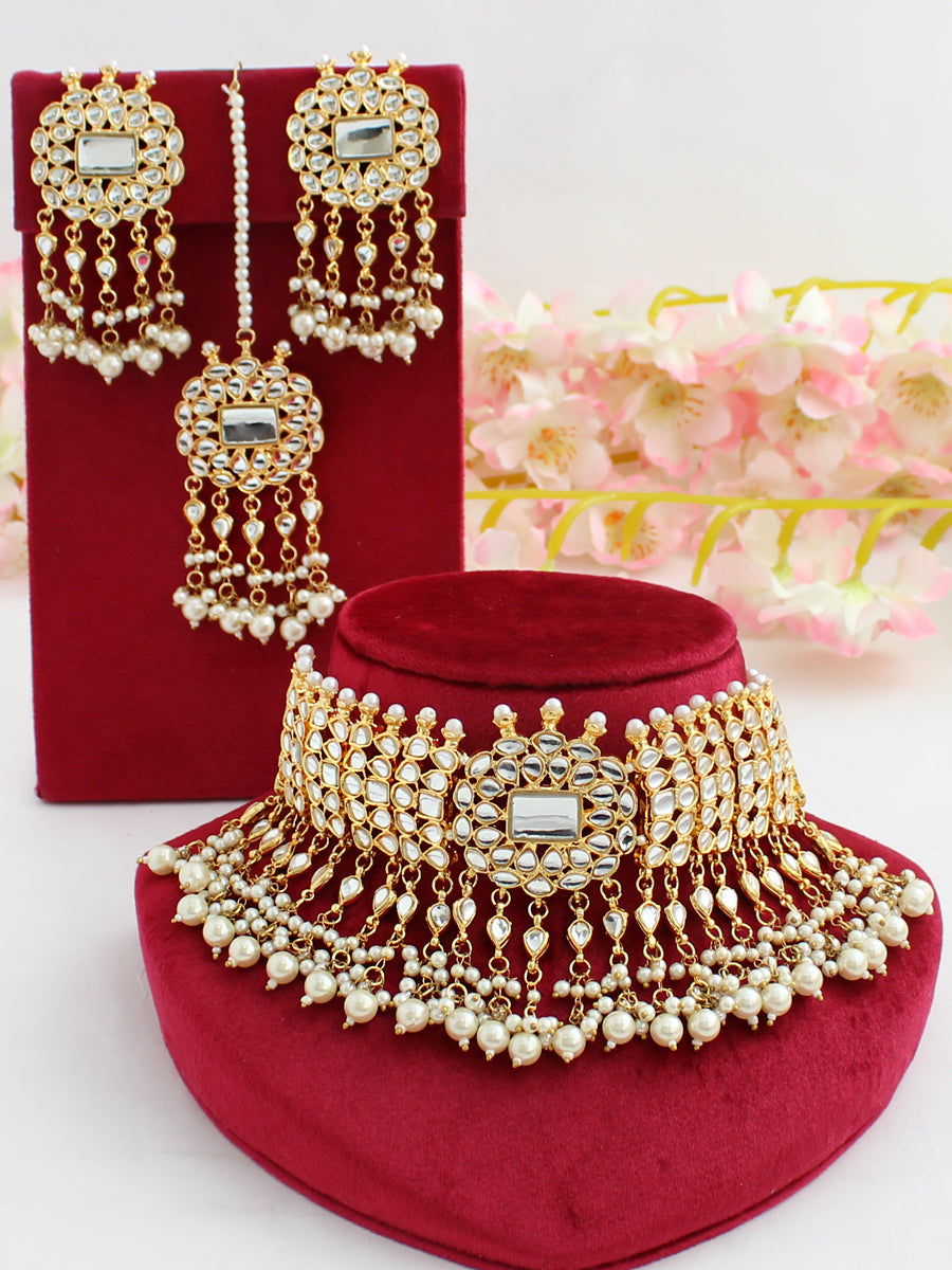 Simran Necklace Set-White