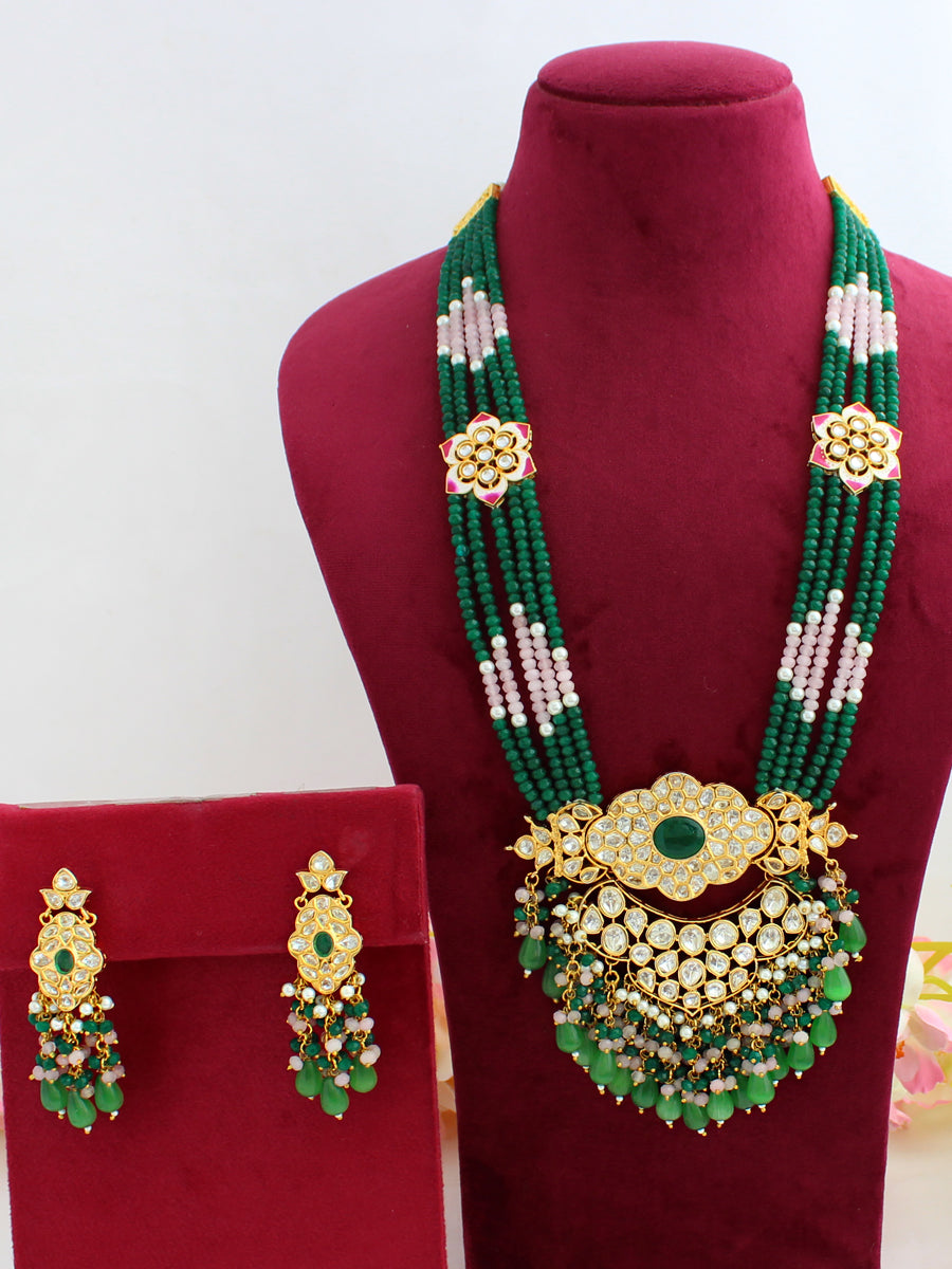 Kayra Long Necklace Set-Green