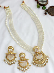 Sheel Long Necklace Set - Silver / Lvory