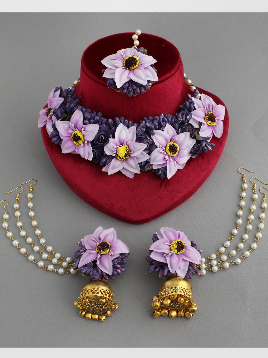 Akansha Floral Necklace Set-Purple