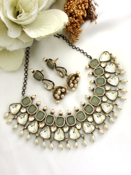 Shillong Necklace Set-Light Grey