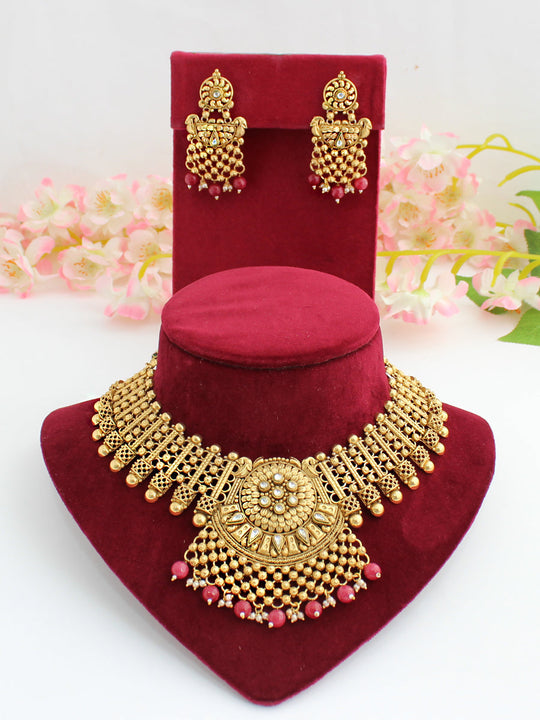 Tanusha Necklace Set-Ruby