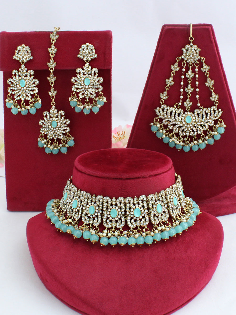 Nargis Necklace Set-Pastel Blue