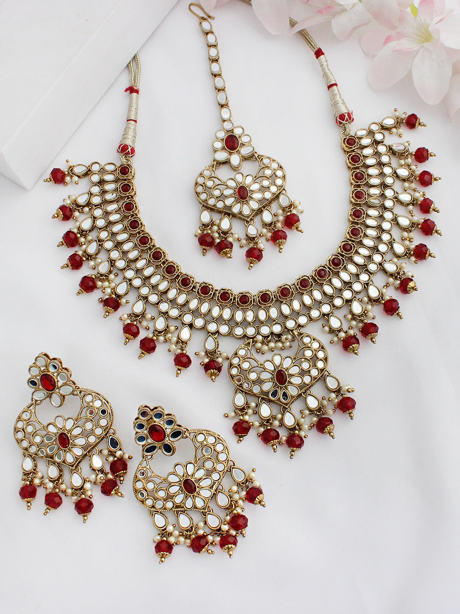 Rayma Mirror Necklace Set - Maroon