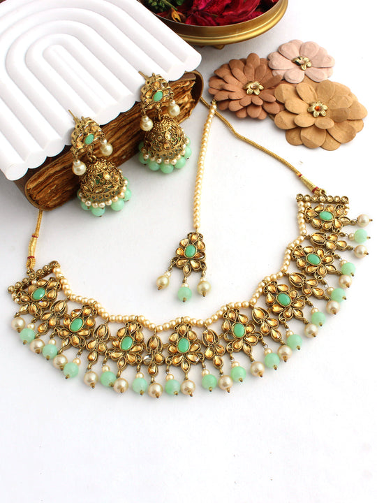 Uma Bib Necklace Set-mint green