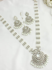 Madiha Long / Ranihaar Necklace Set- Silver