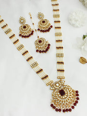 Madiha Long / Ranihaar Necklace Set- Maroon