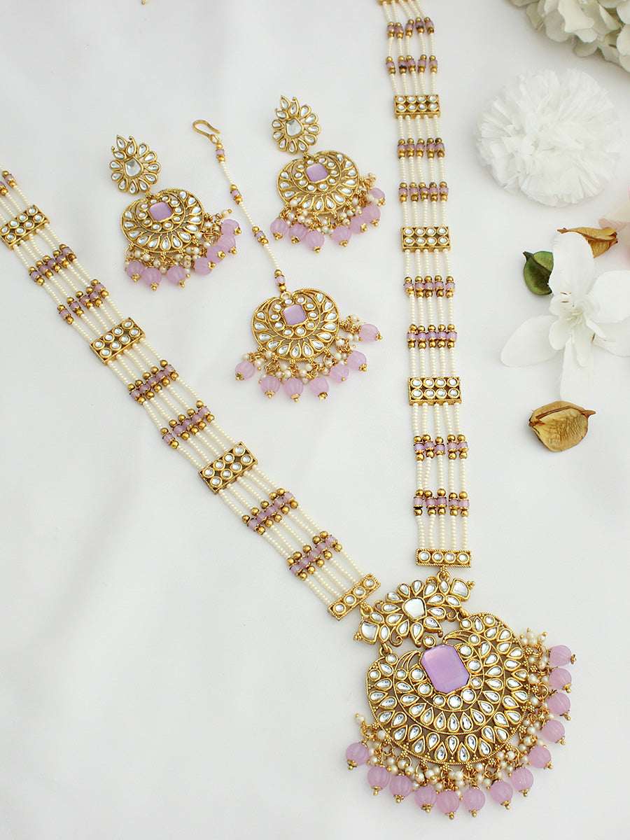 Madiha Long / Ranihaar Necklace Set-Lavender