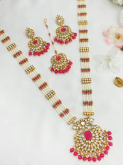 Madiha Long / Ranihaar Necklace Set- Hot Pink