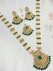 Madiha Long / Ranihaar Necklace Set- Green