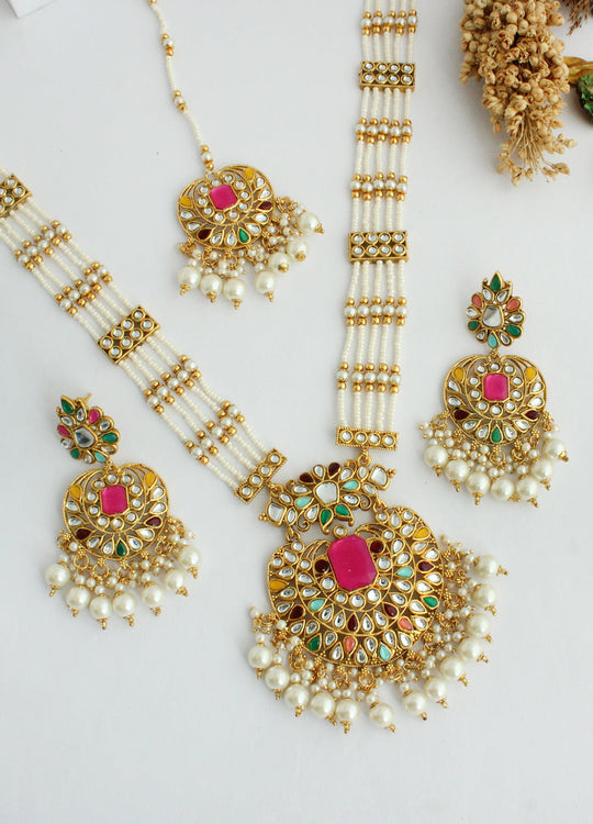 Madiha Long / Ranihaar Necklace Set-Multicolor