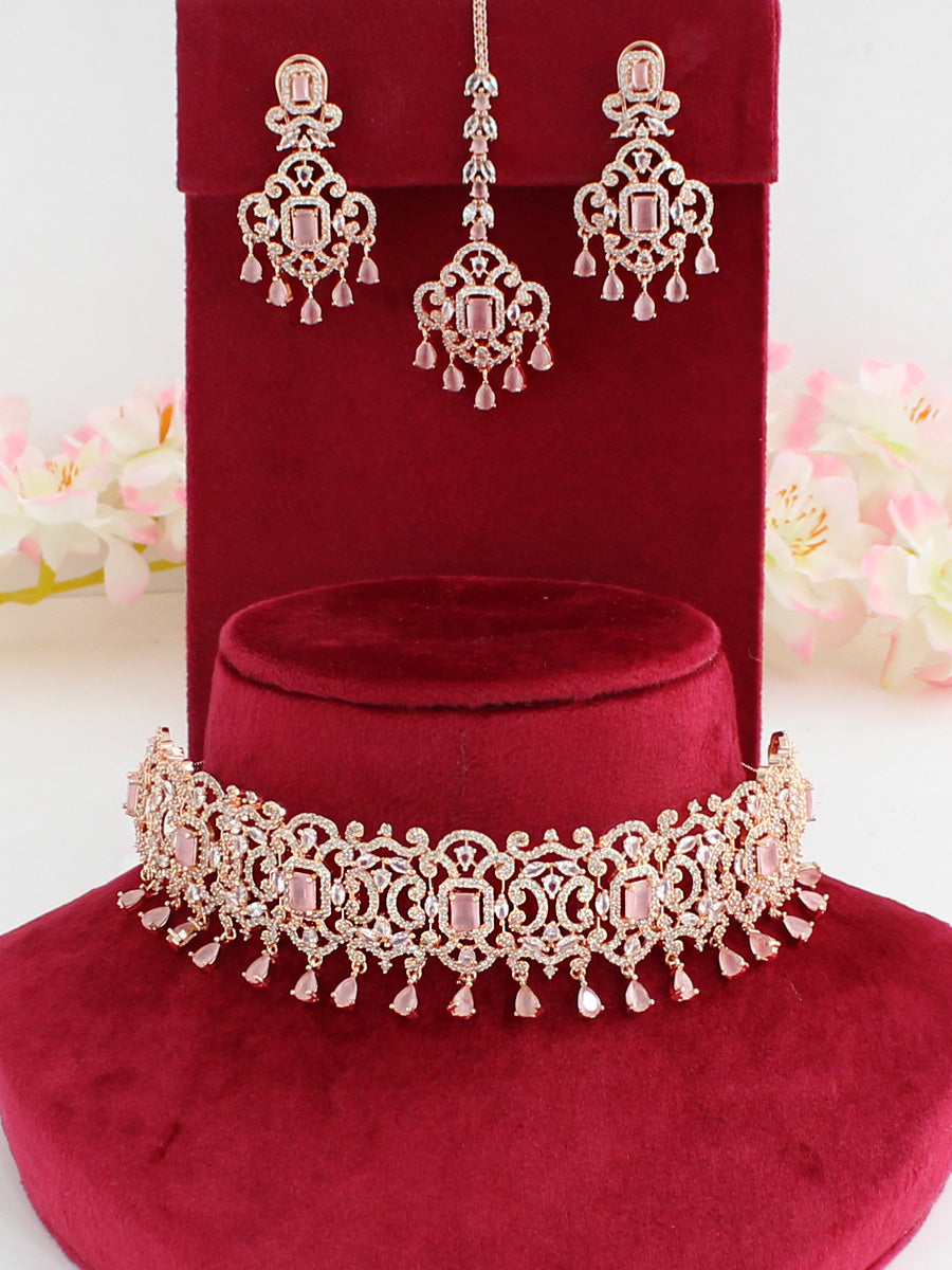 Shanaya Choker Necklace Set-pastel pink