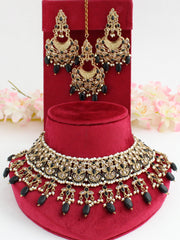 Anushri Polki Bib Necklace Set-Black