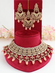 Anushri Polki Bib Necklace Set-Peach