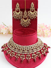 Anushri Polki Bib Necklace Set-Maroon