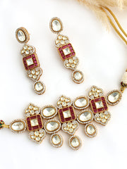 Simin Necklace Set-Maroon