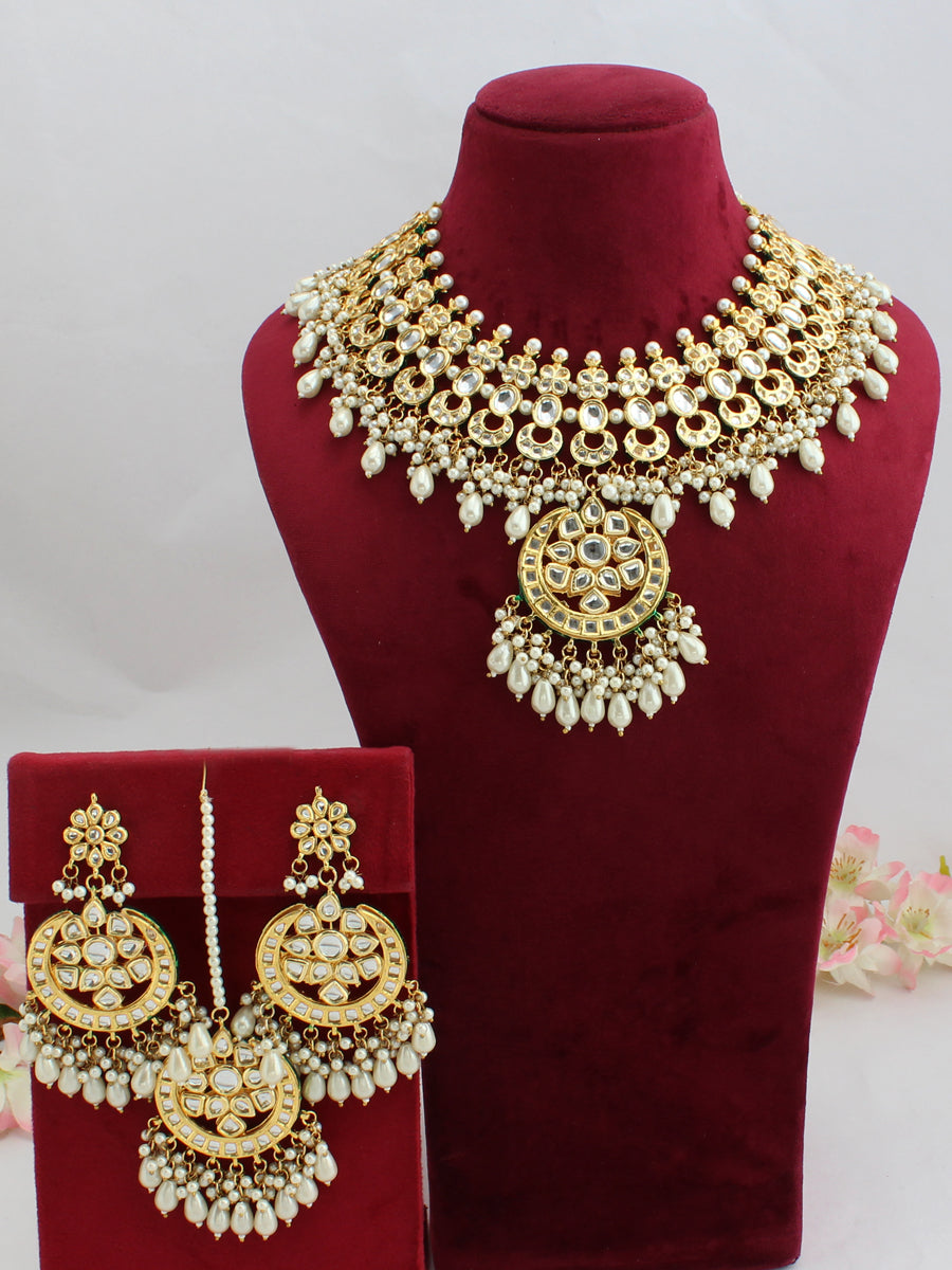 Tara Kundan Necklace Set-White