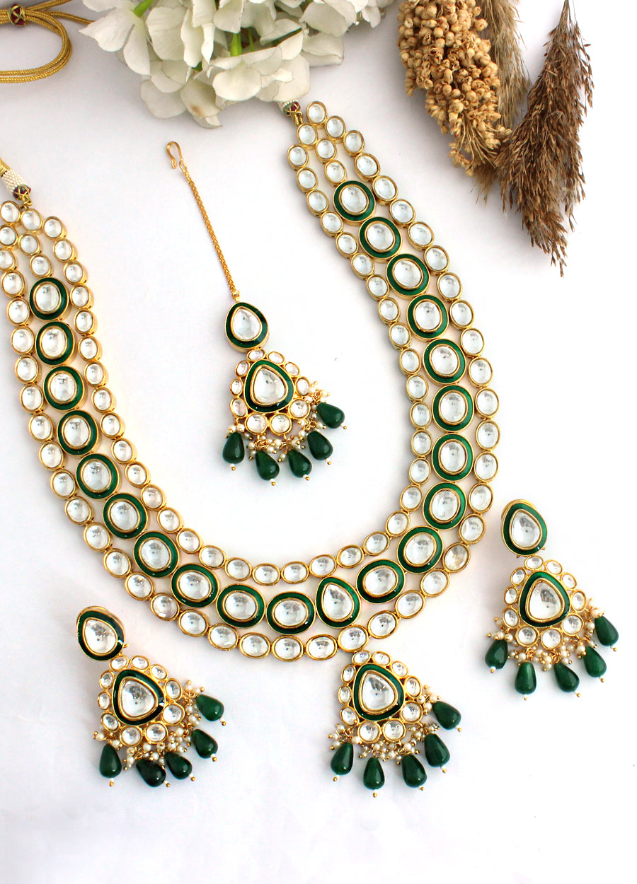 Kamakshi Long Necklace Set-Green