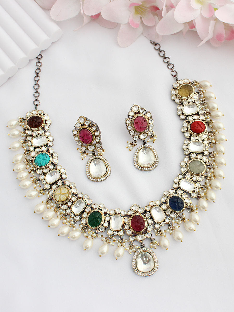 Kolkata Bib Necklace Set-Multicolor