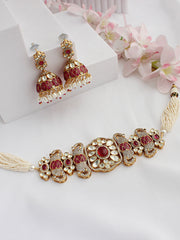 Surat Choker Necklace Set - Ruby pink