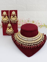 Mehar Kundan Necklace Set-Maroon