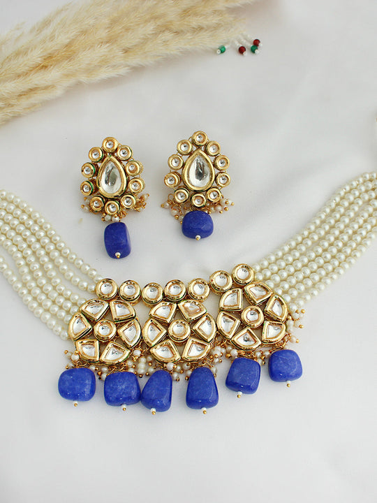 Vaani Kundan Choker Necklace Set-Blue