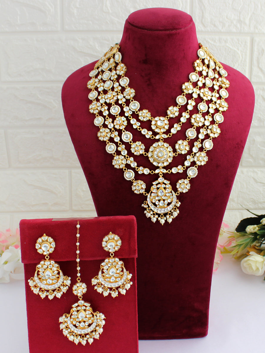 Shloka Layered Necklace Set-White