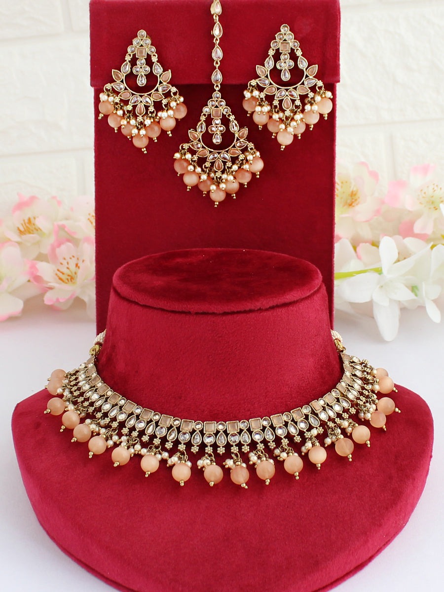 Shruti Necklace Set-Peach