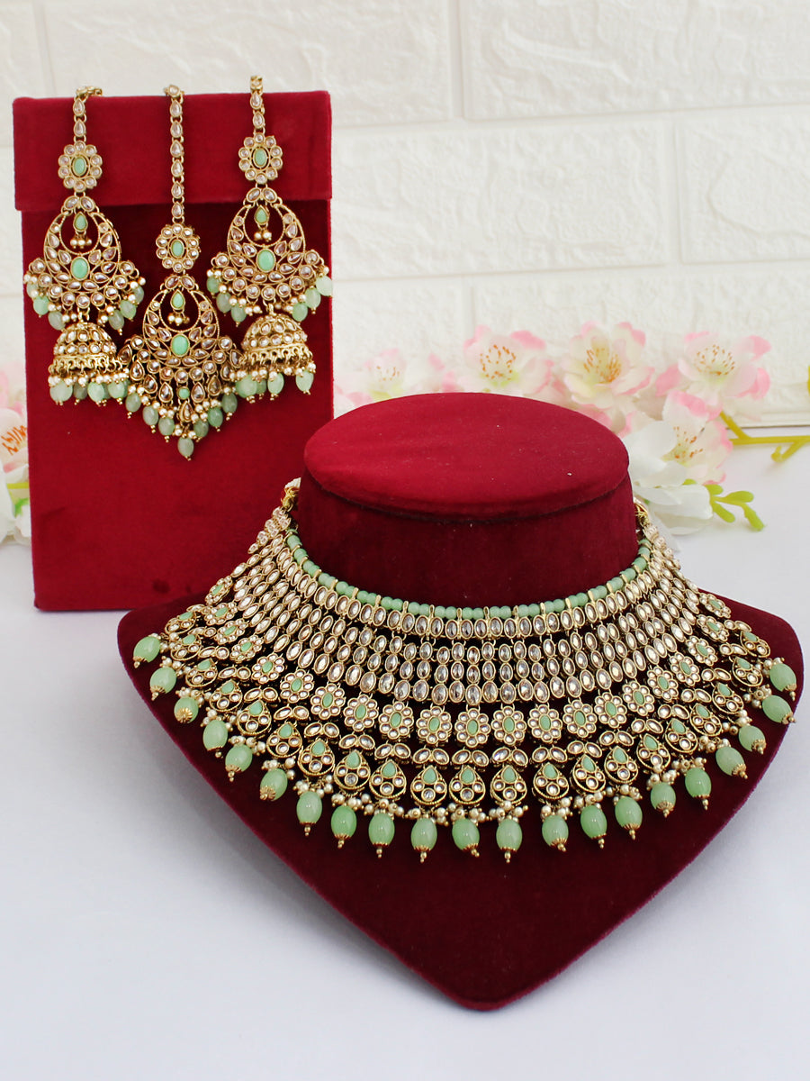 Mitakshi Necklace Set-Mint Green